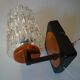 Pair of black lacquered metal, brass and glass wall light