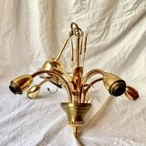 Vintage chandelier in gold metal and mother-of-pearl petals - 5 branches