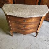 Curved chest of drawers in rosewood and marble marquetry