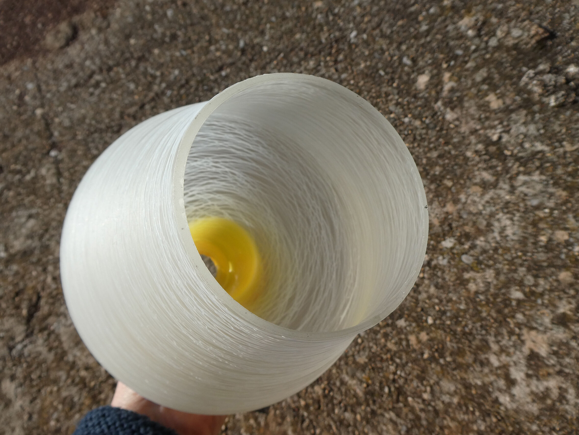 white and yellow vintage textured glass pendant lamp 50s