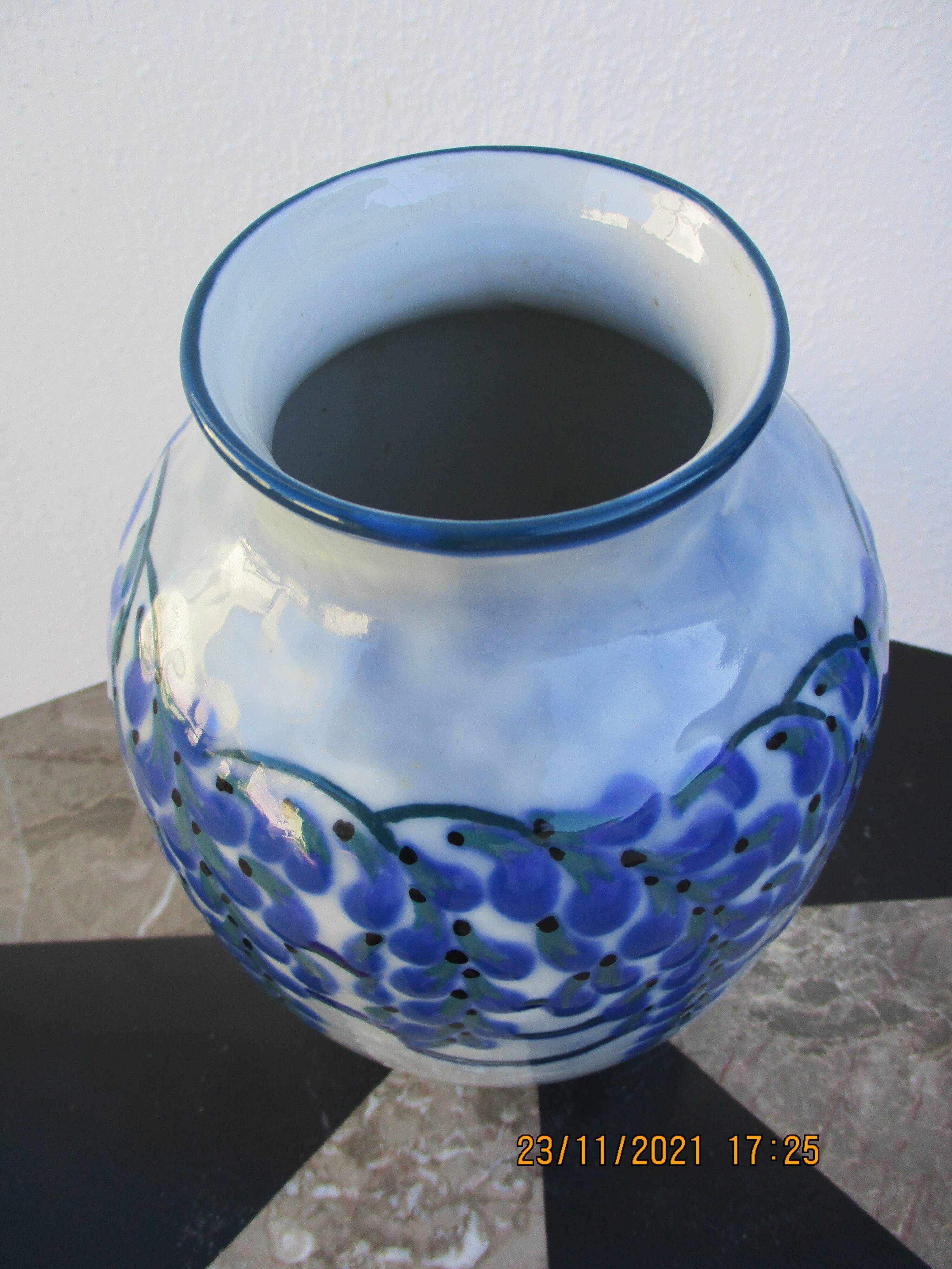 Camille Tharaud Limoges France vase porcelain emaillee decor foliage Art Deco