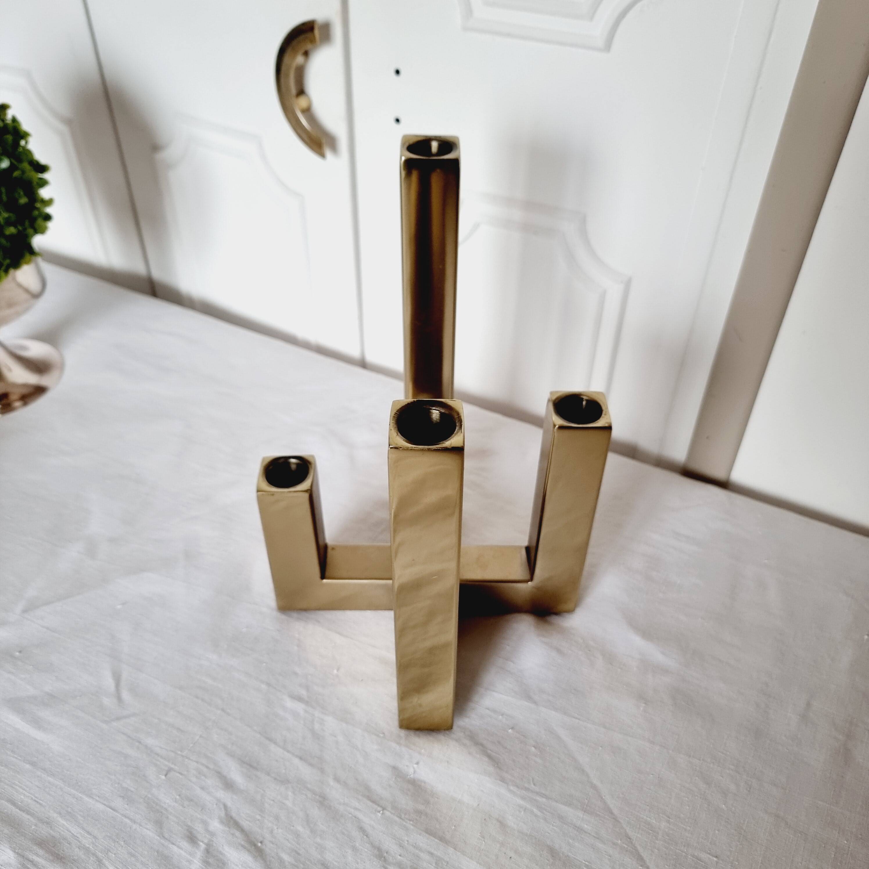 Vintage design candle holder 4 arms Gold aluminum