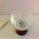 Structured glass bedside lamp and wooden foot / vintage 60s-70s