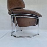 Leather armchair with tubular chrome frame, 1980s