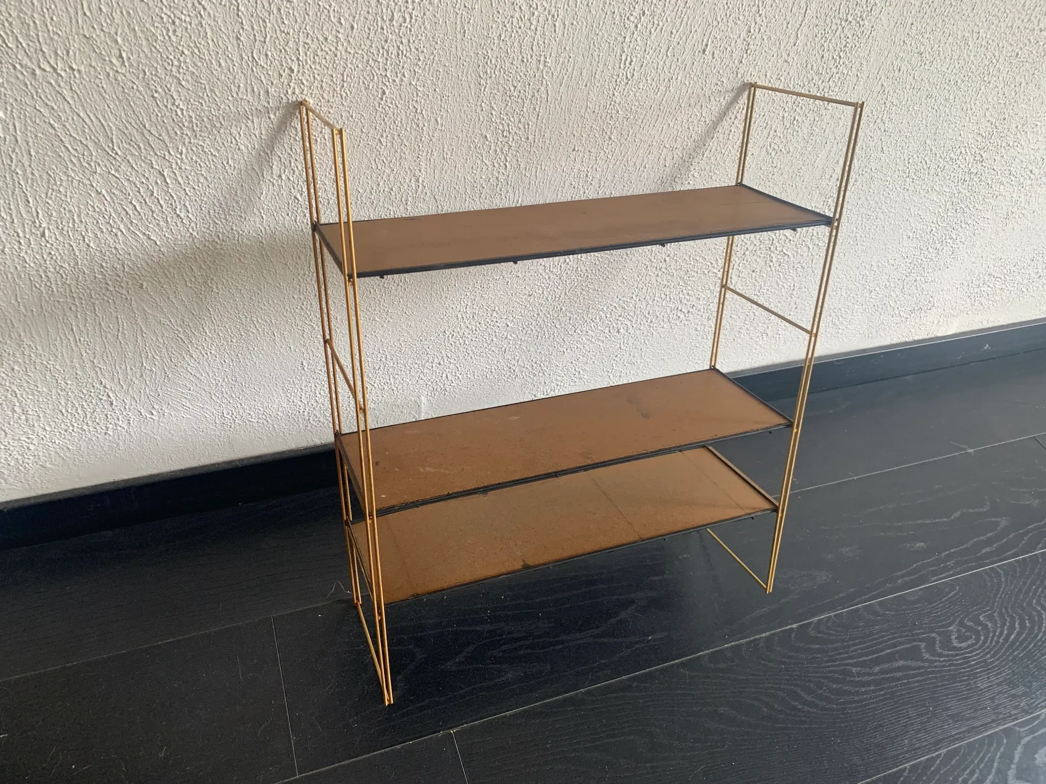 Vintage 1960 String wall shelf in golden wood - 60 x 50 cm