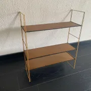 Vintage 1960 String wall shelf in golden wood - 60 x 50 cm
