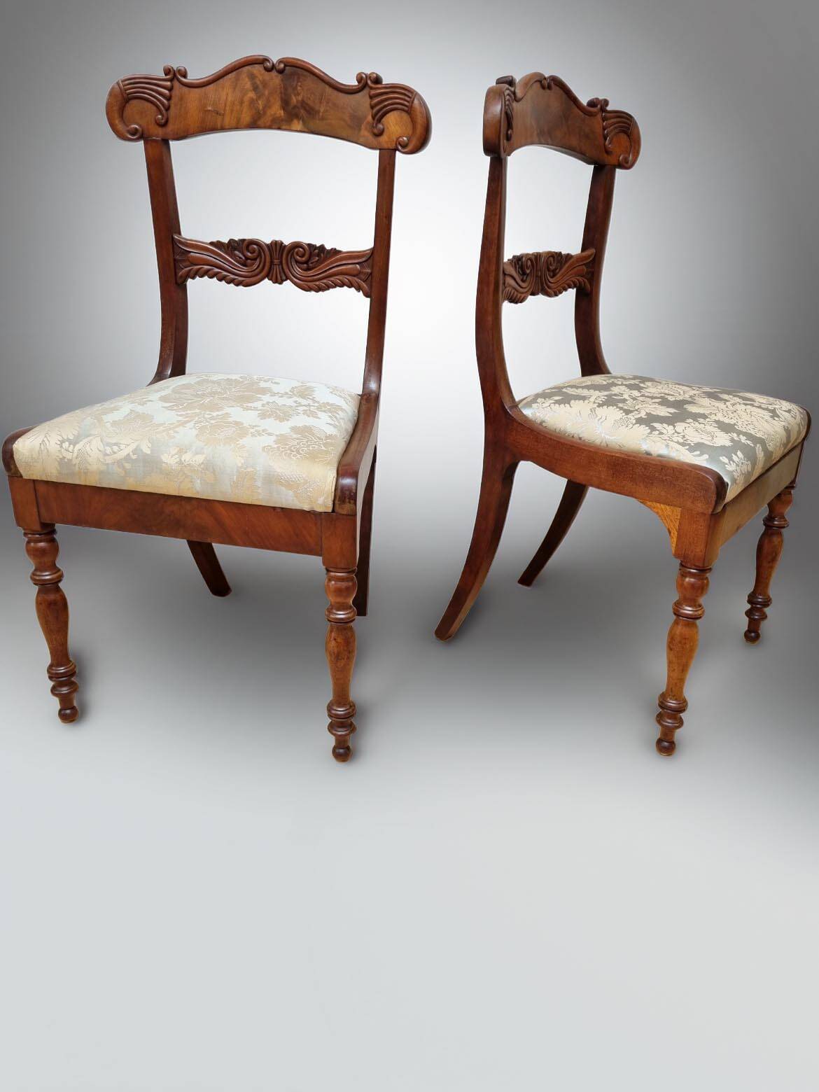 Pair of English Mahogany Sheraton Side Chairs, 1830s