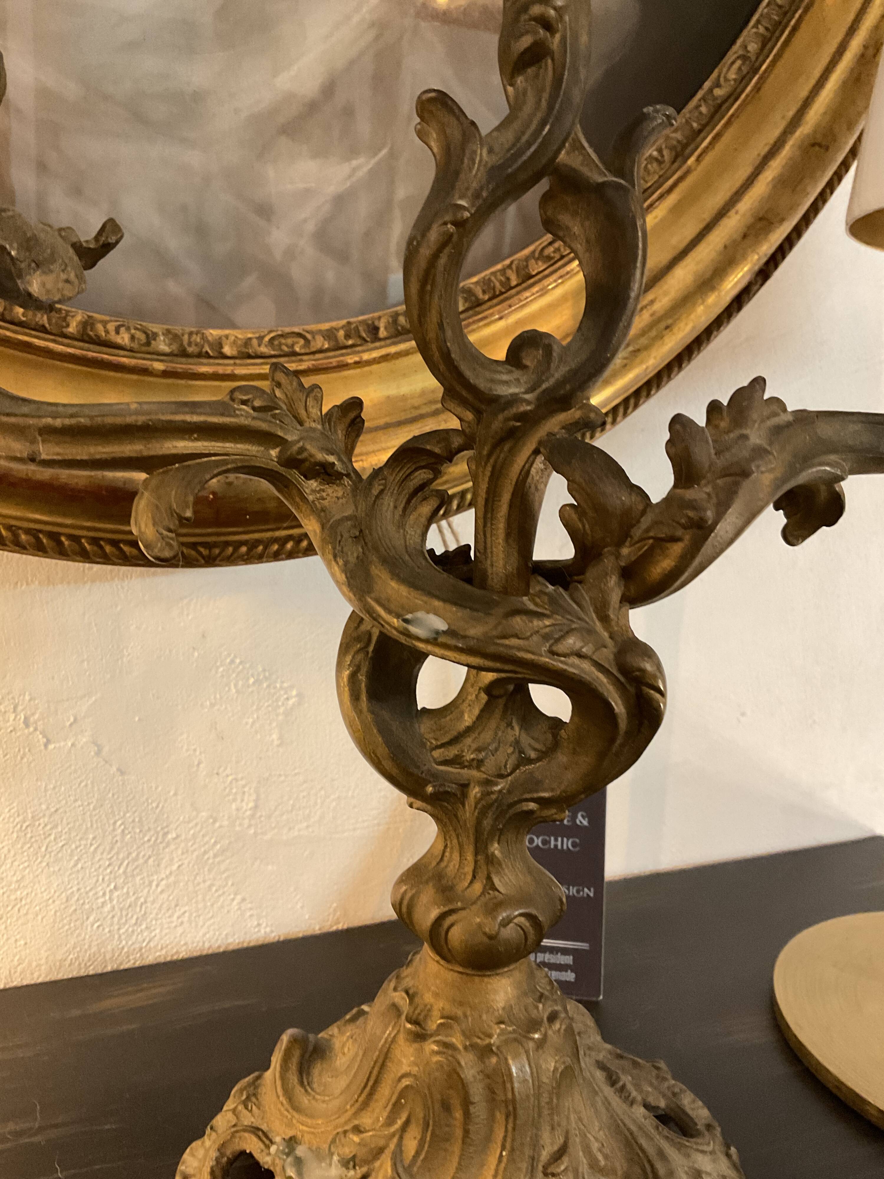 Pair of 3-branch candlesticks. Bronze