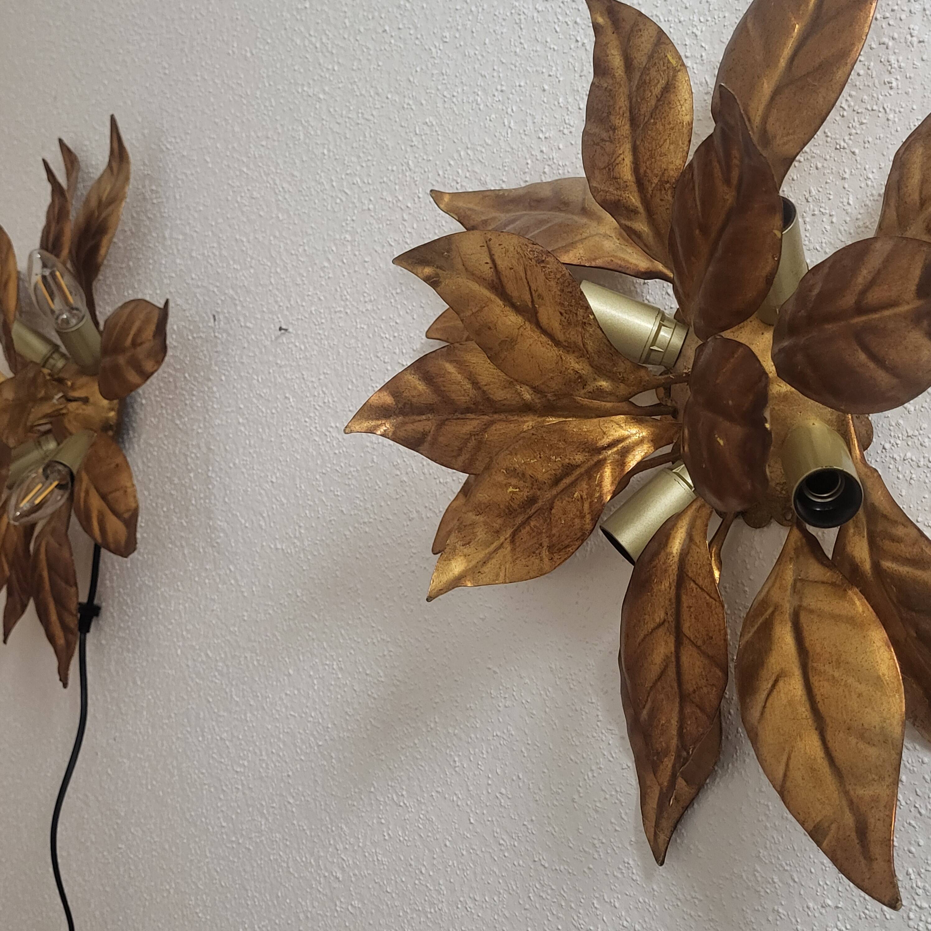 2 gold leaf wall sconces, design by Hans Kogl, Germany, 1960.