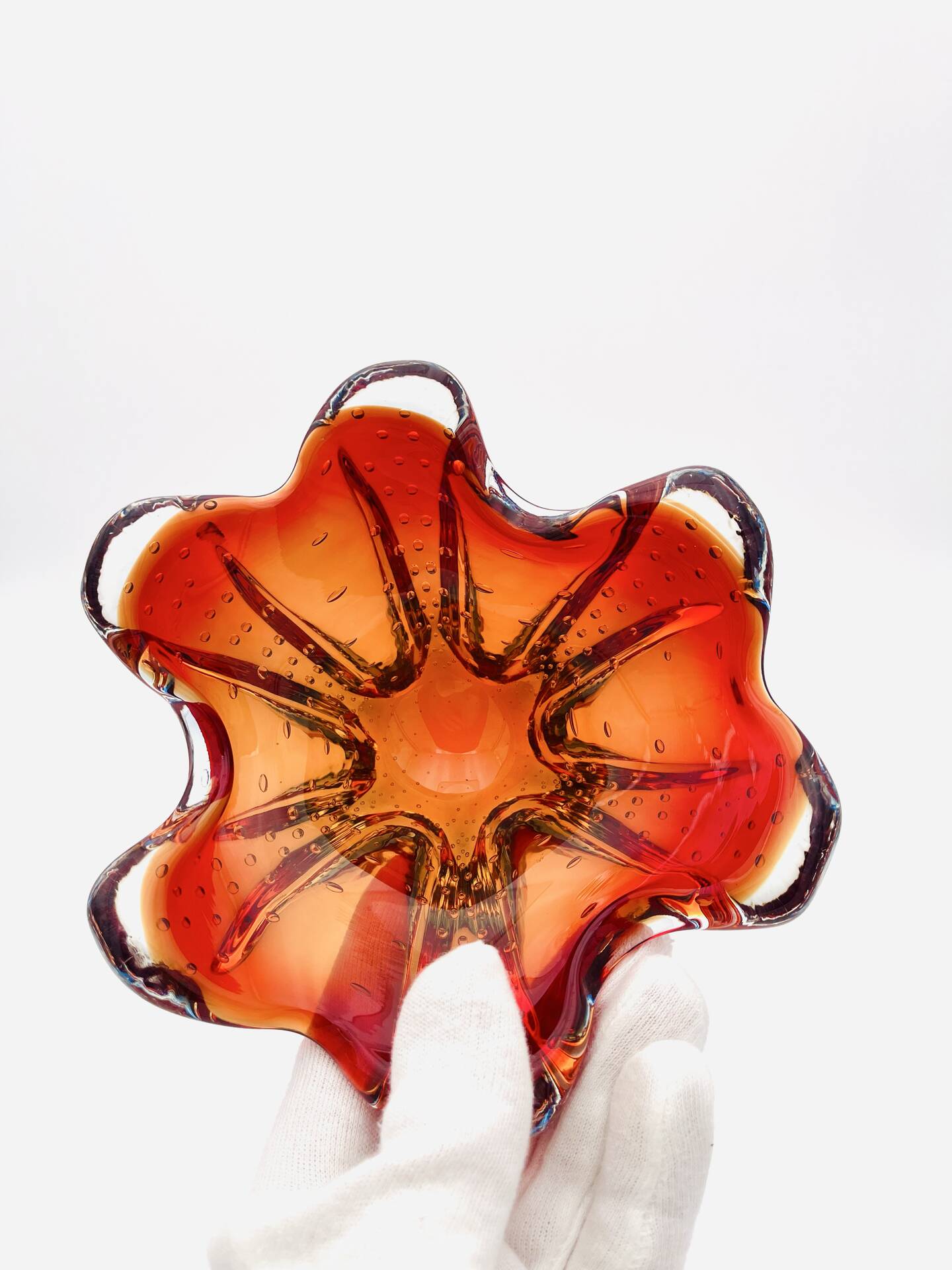 Murano Ashtray - Archimede Seguso - Bullicante - Red Blue Sommerso