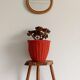 Bohemian Mid-Century Coral Red Wicker Basket, France, circa 1960s