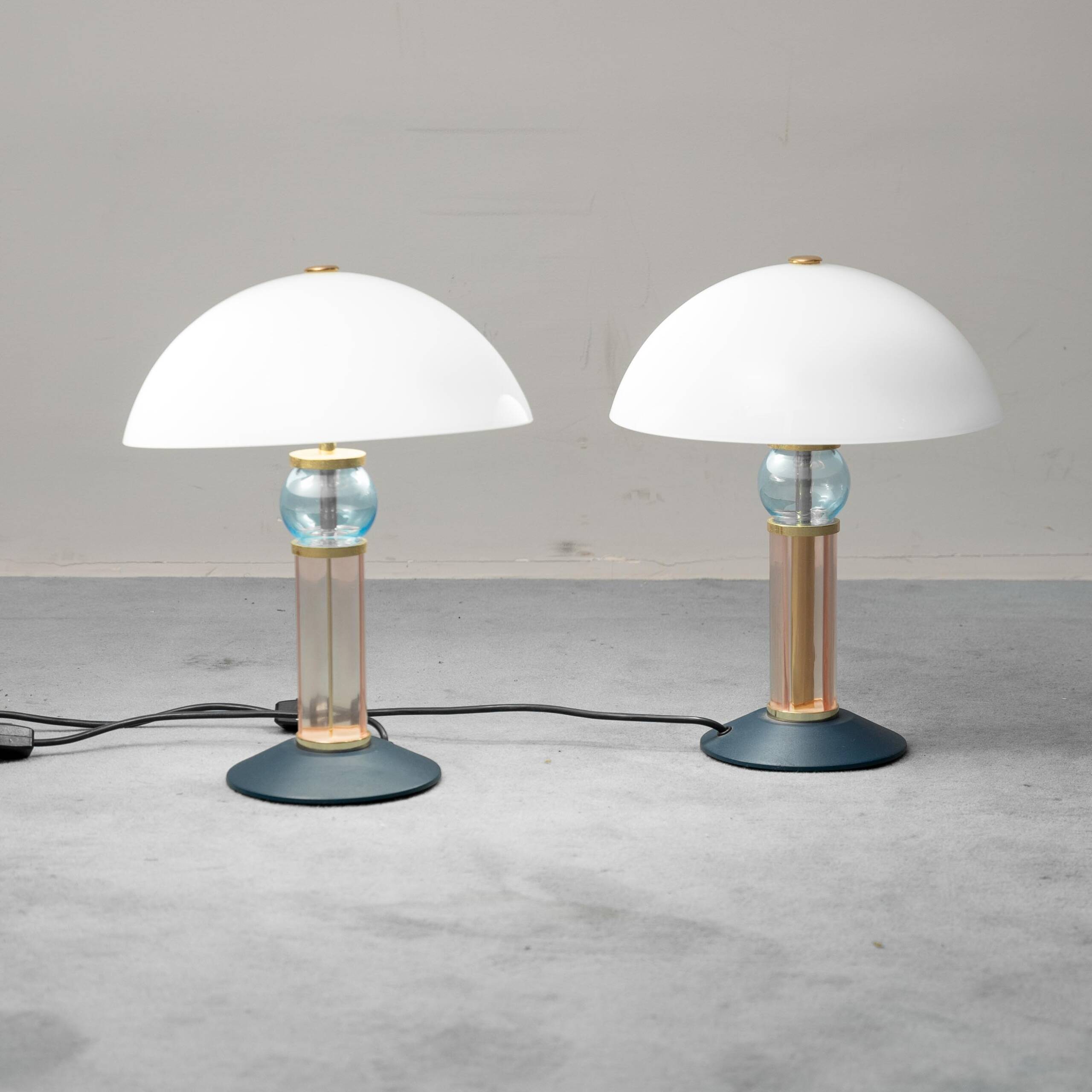 Pair of vintage Auras table lamps in glass, 1980s design, modernist