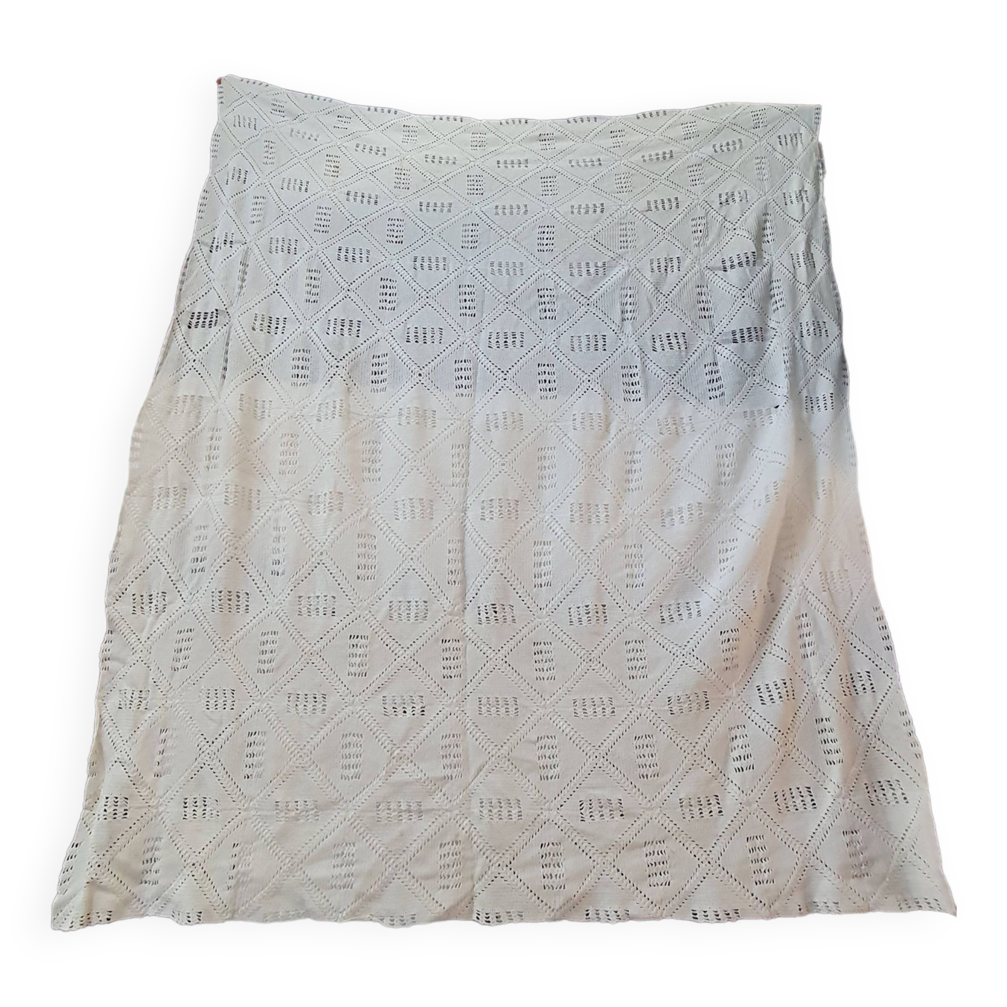 vintage crochet plaid blanket 208 193 ecru color