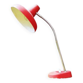 Lampe de table rouge et argent col de cygne