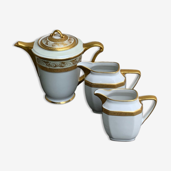 Coffee maker, milk jug and water jar in porcelain and gold, old and collector's haviland