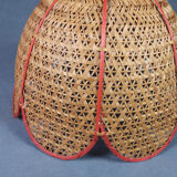 Vintage flower pendant lamp in braided and openwork rattan - Red edge