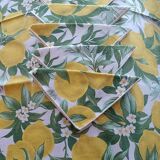 Nappe festonnée en coton vintage 6 serviettes Citrons Fleurs de citronnier