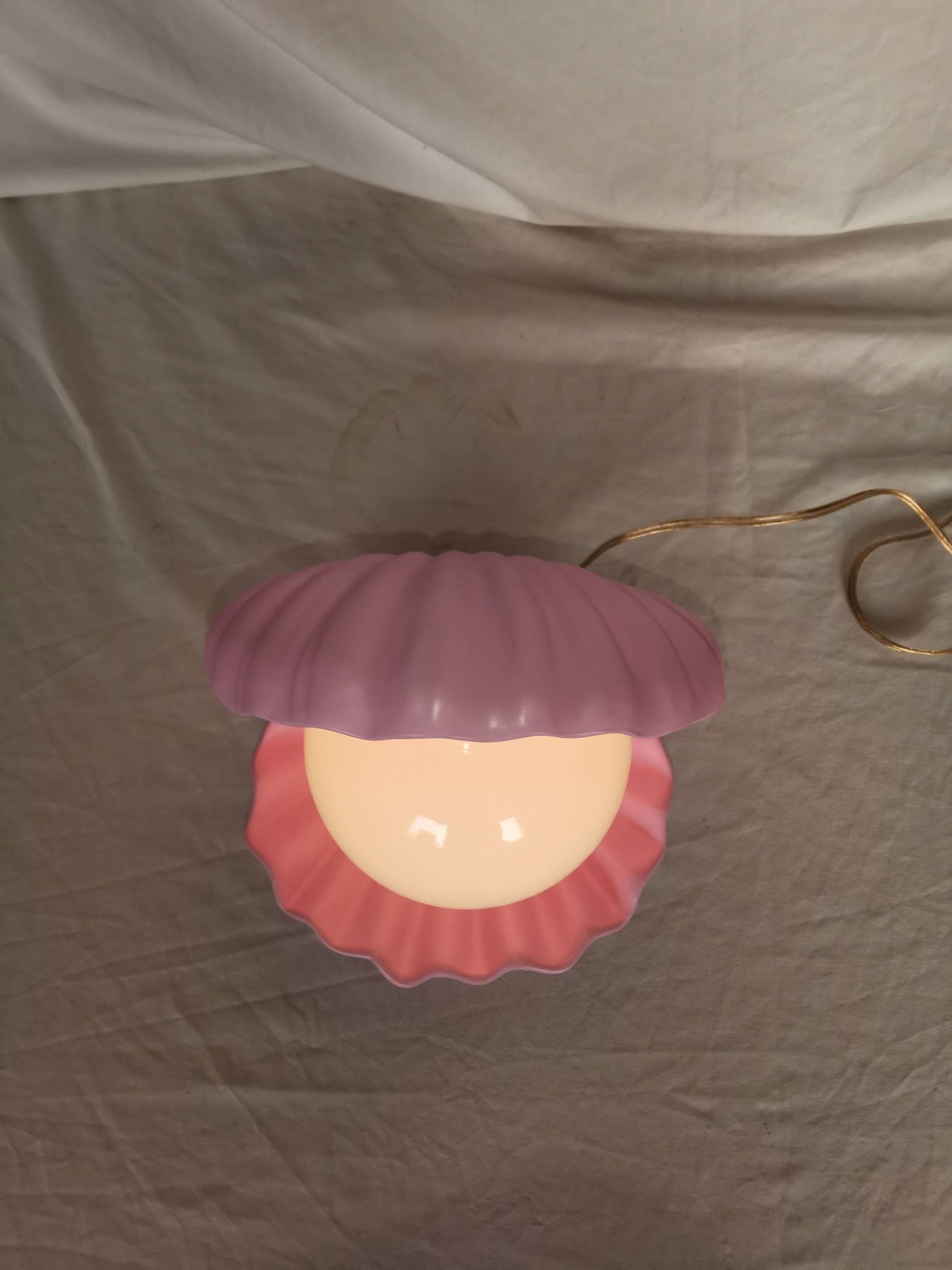 Pink shell and opaline pearl lamp, Saint-Jacques, France, 1970