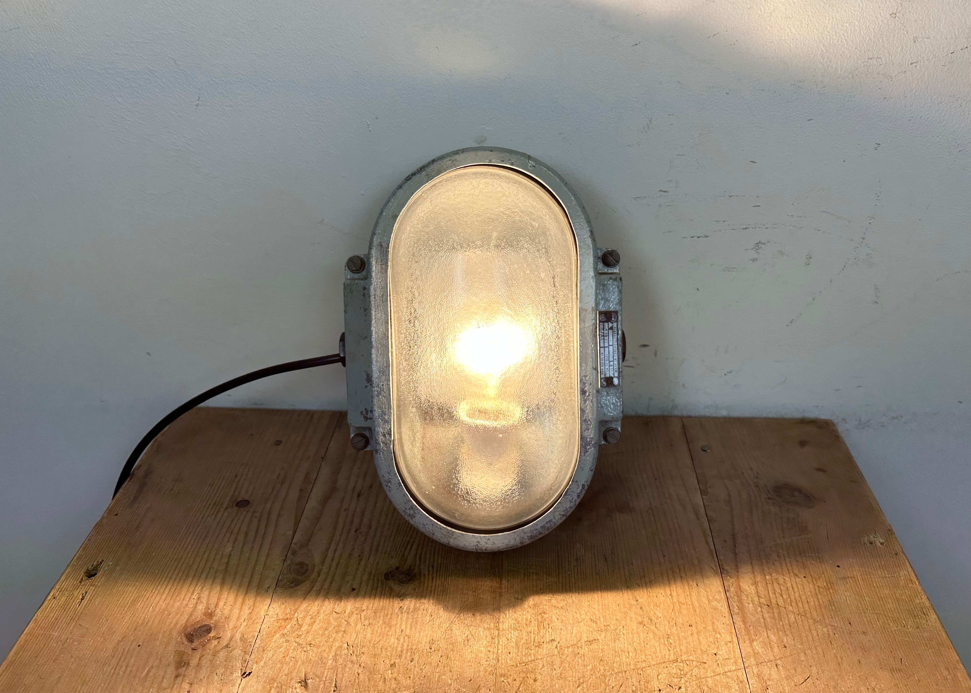 Industrial Cast Aluminium Wall Light with Frosted Glass from Elektrosvit, 1970s