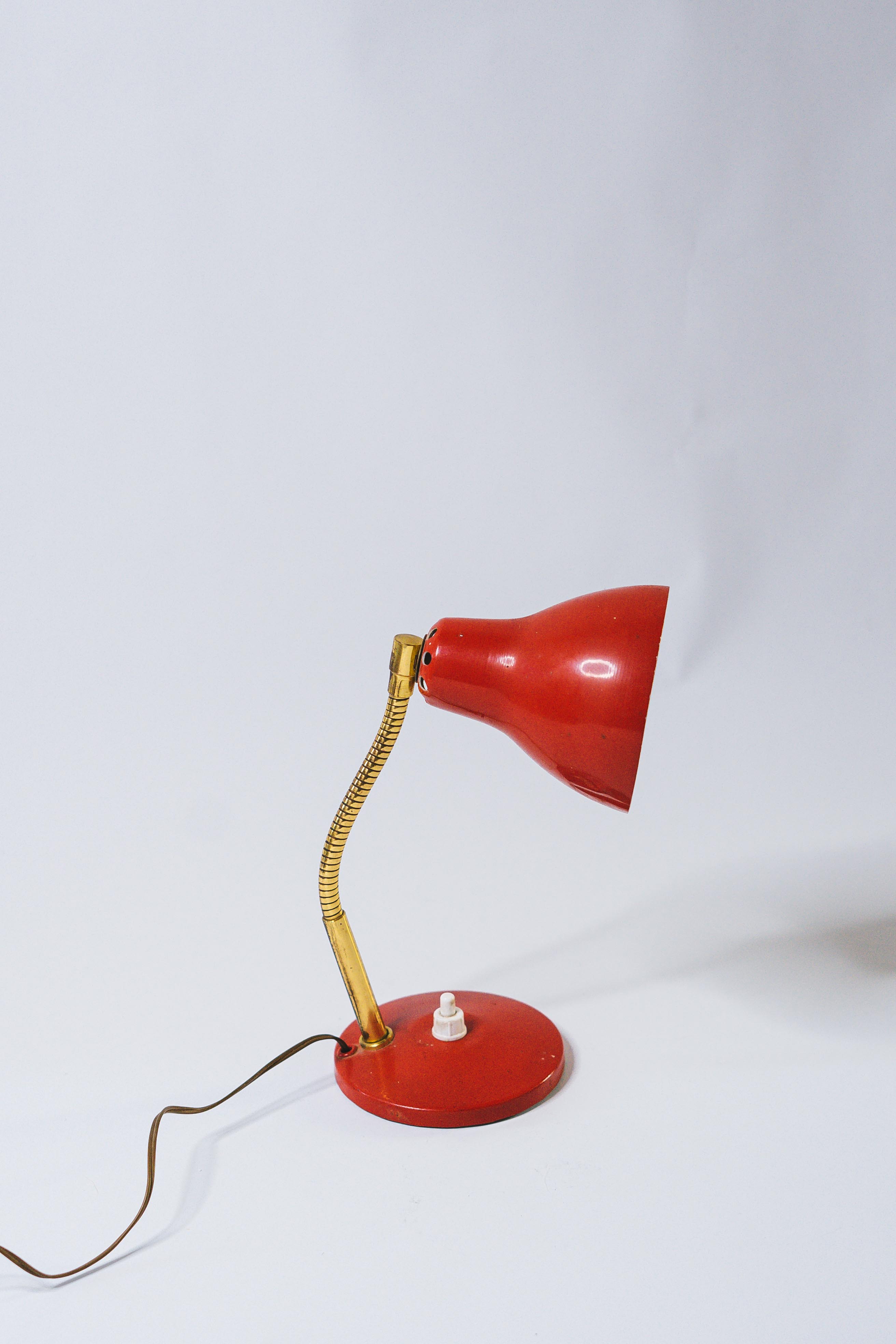 Old desk lamp 60s red works iron and brass