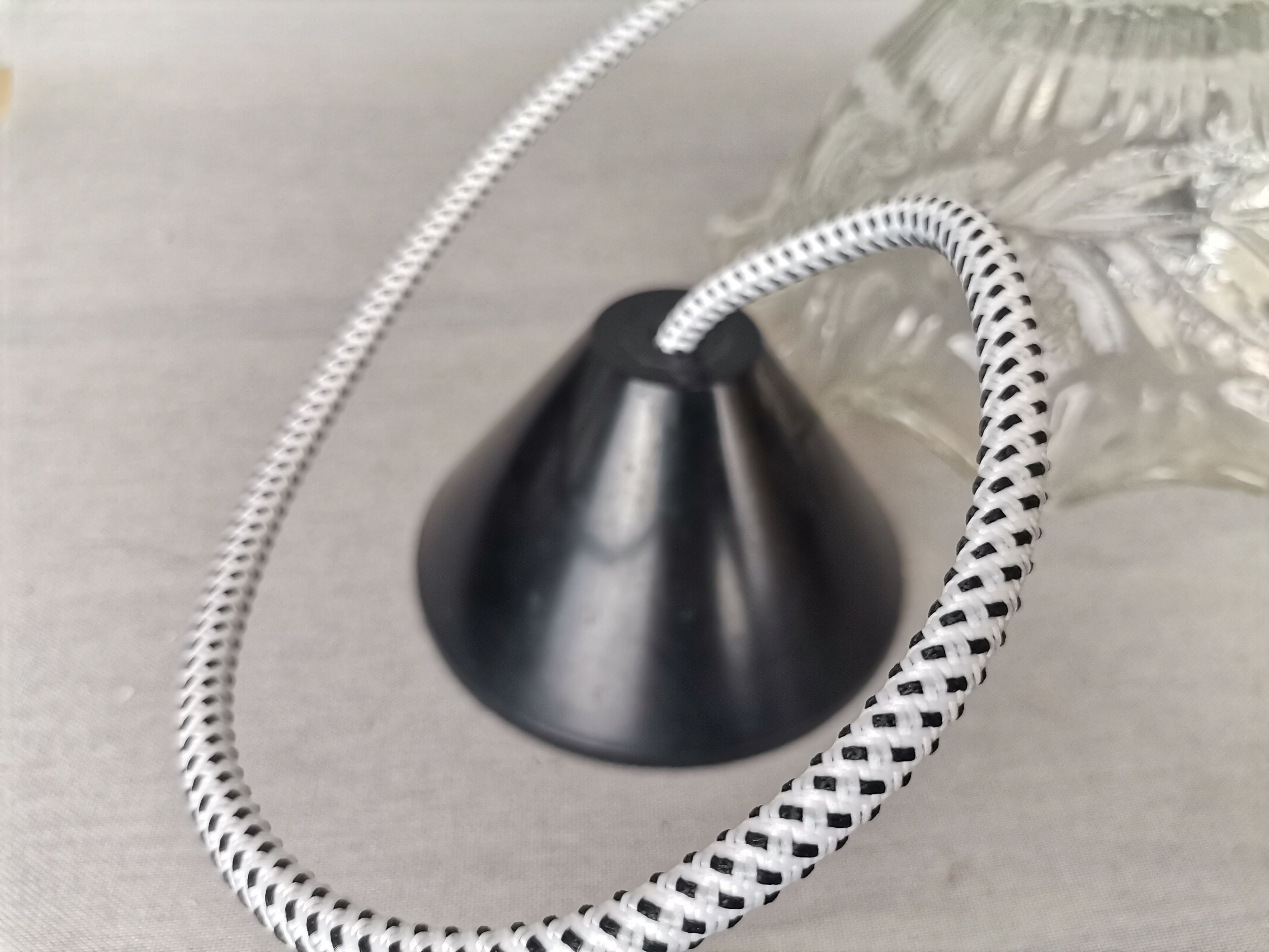 Portuguese farmhouse mid century clear floral glass dish pendant lamp 1960s