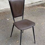Scandinavian petal chair in brown leather and black metal 1960