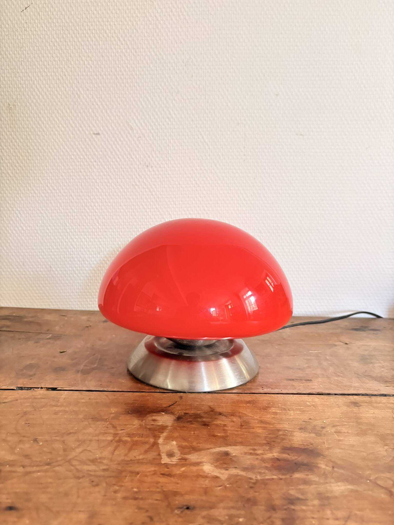 Mushroom Touch Lamp UFO Opaline Glass Red Vintage Design SPage Age