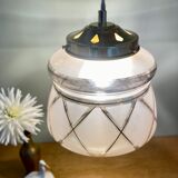Vintage art deco globe pendant lamp in pink and gold glass