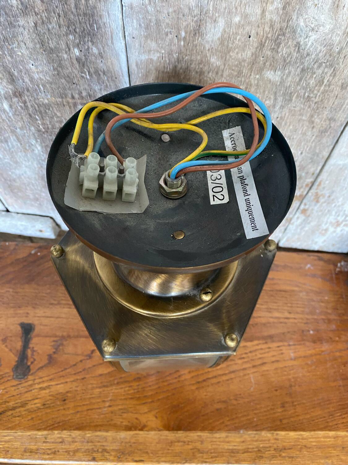 Antique brass lantern ceiling light + 6 faceted beveled glass vintage