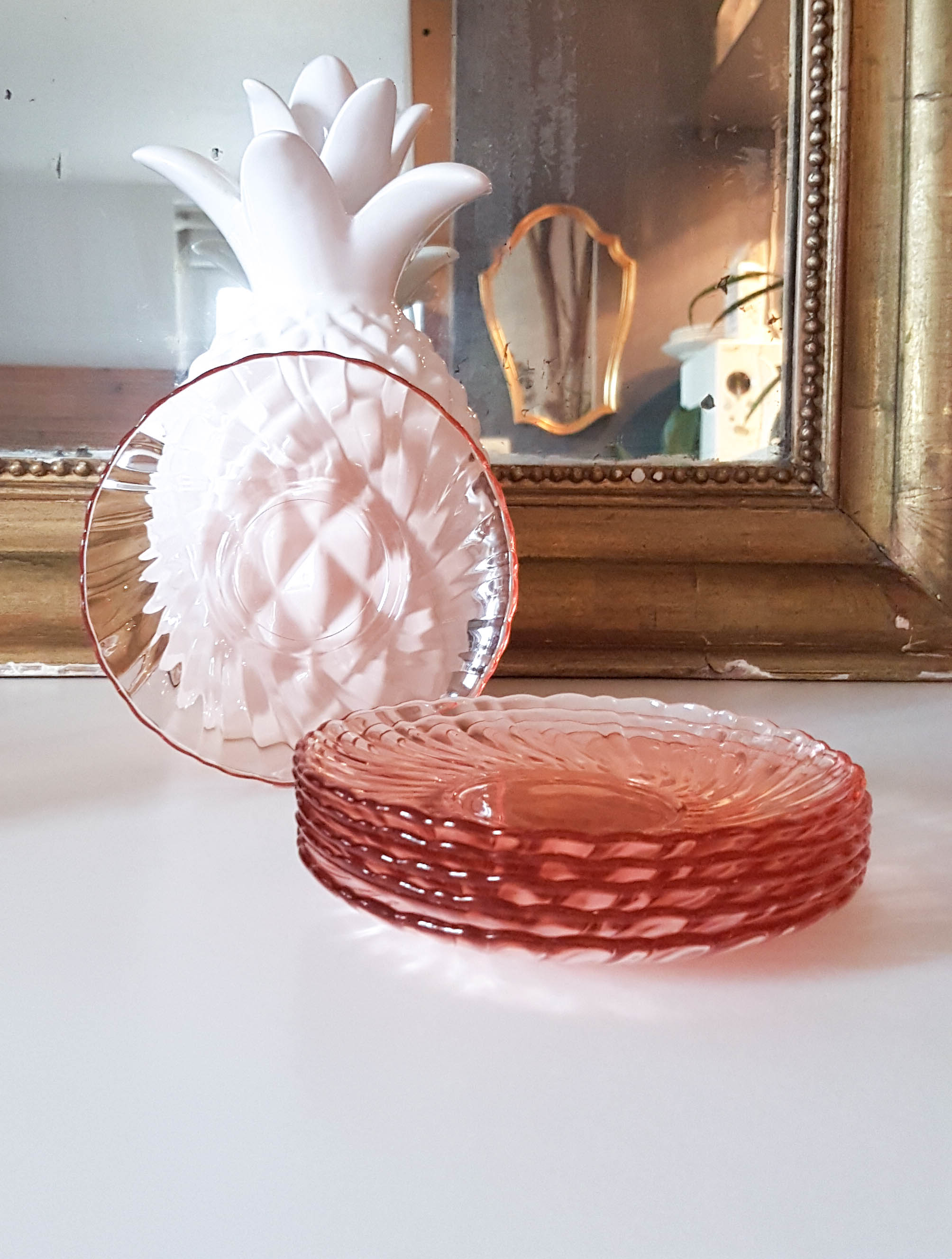 Lot of 6 Pink Tea Cups - Rosaline Subcups ARCOROC LUMINARC Tea Service