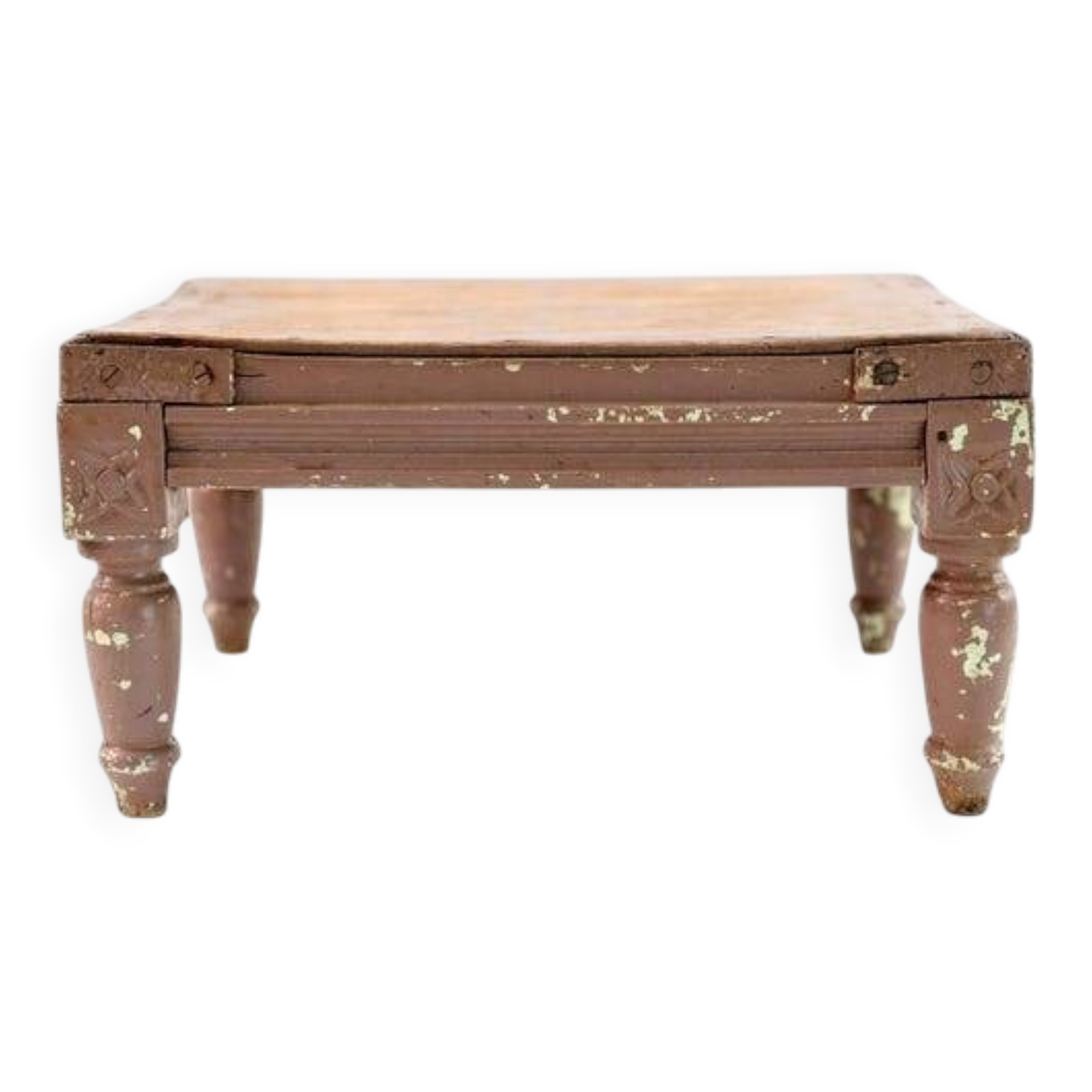 Antique Bajot stool in weathered wood: richly patinated decorative table.