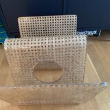 Plexiglass magazine rack with cane work, 1970