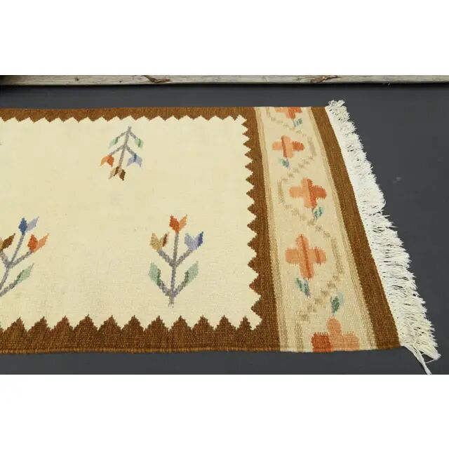 1970s Turkish Oushak Handmade Wool Cotton Beige Runner 71x283