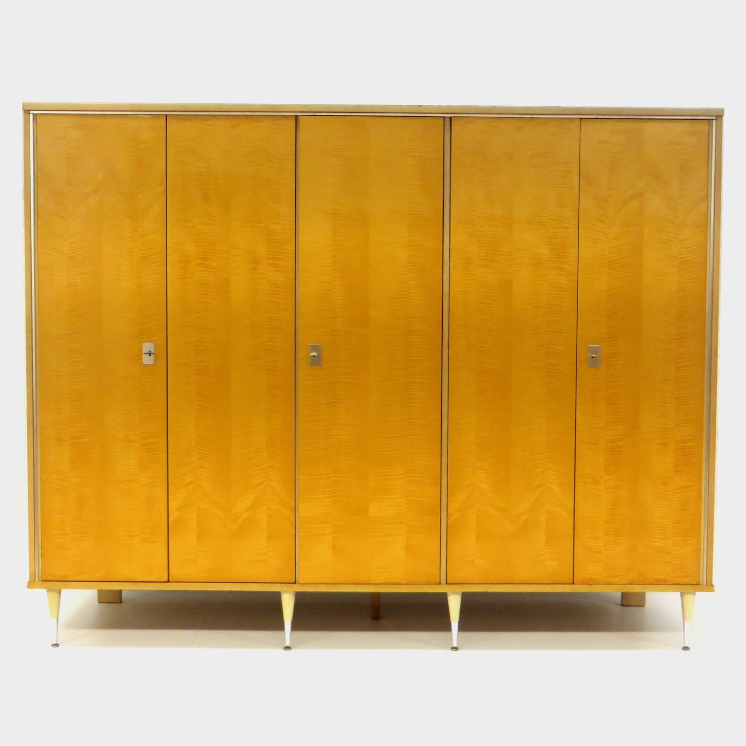 Large vintage mid century modern 5-door wardrobe in flamed maple, 1960s