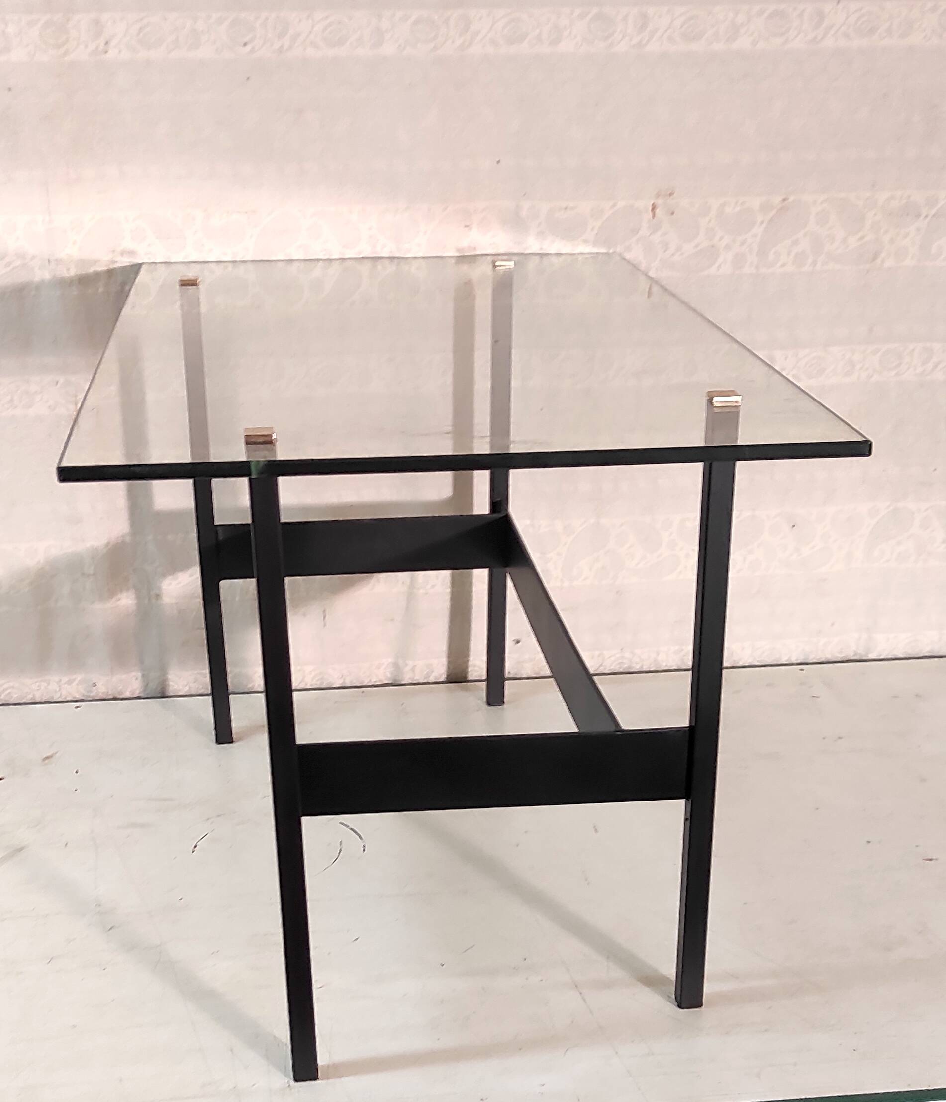 Modernist coffee table in metal, glass and brass - 1950s