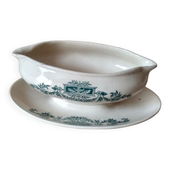 Ancienne saucière terre de fer -  faïence Longchamp "Lutèce"