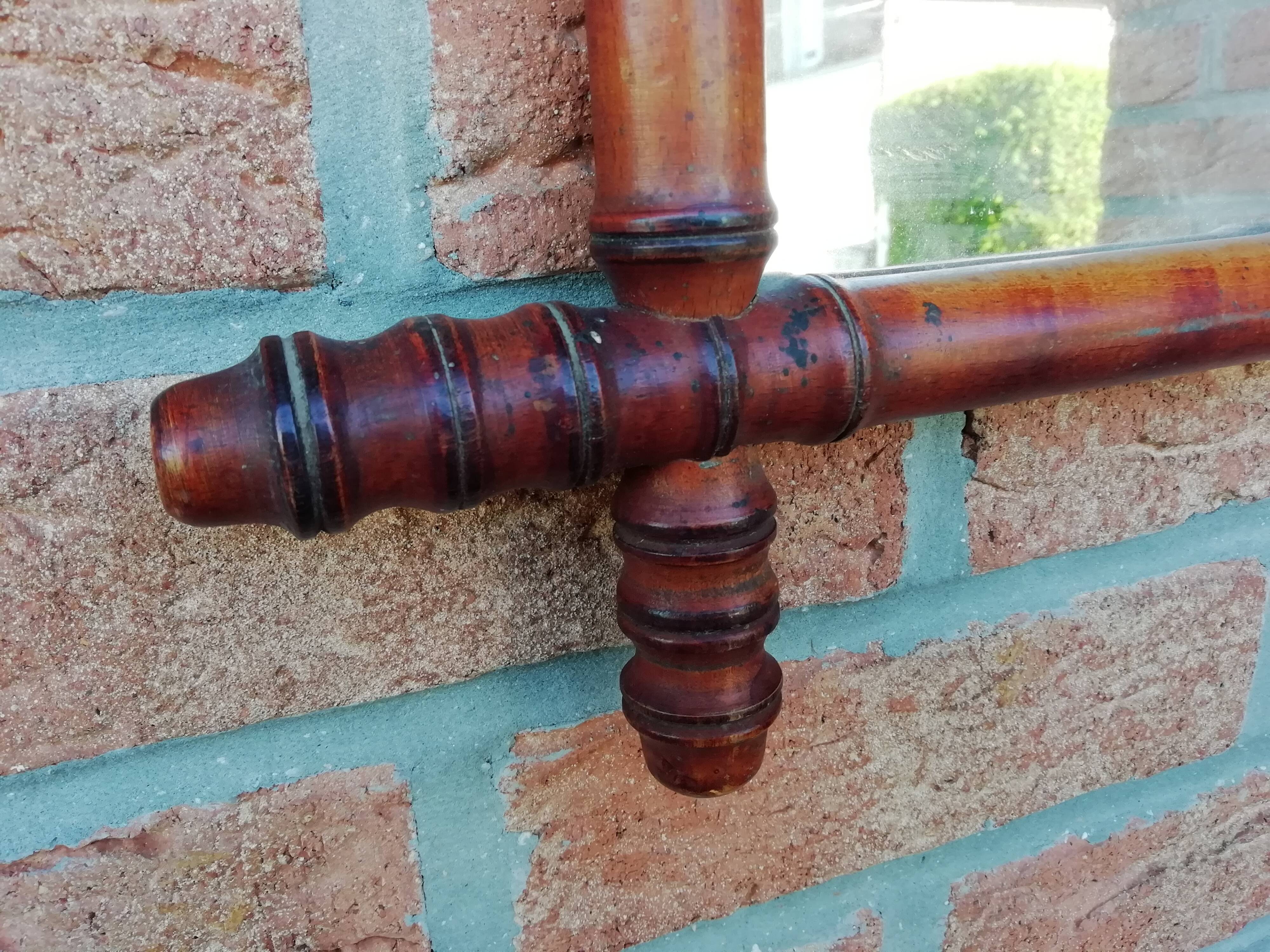 Old barber's mirror in bamboo varnished wood 55x44cm