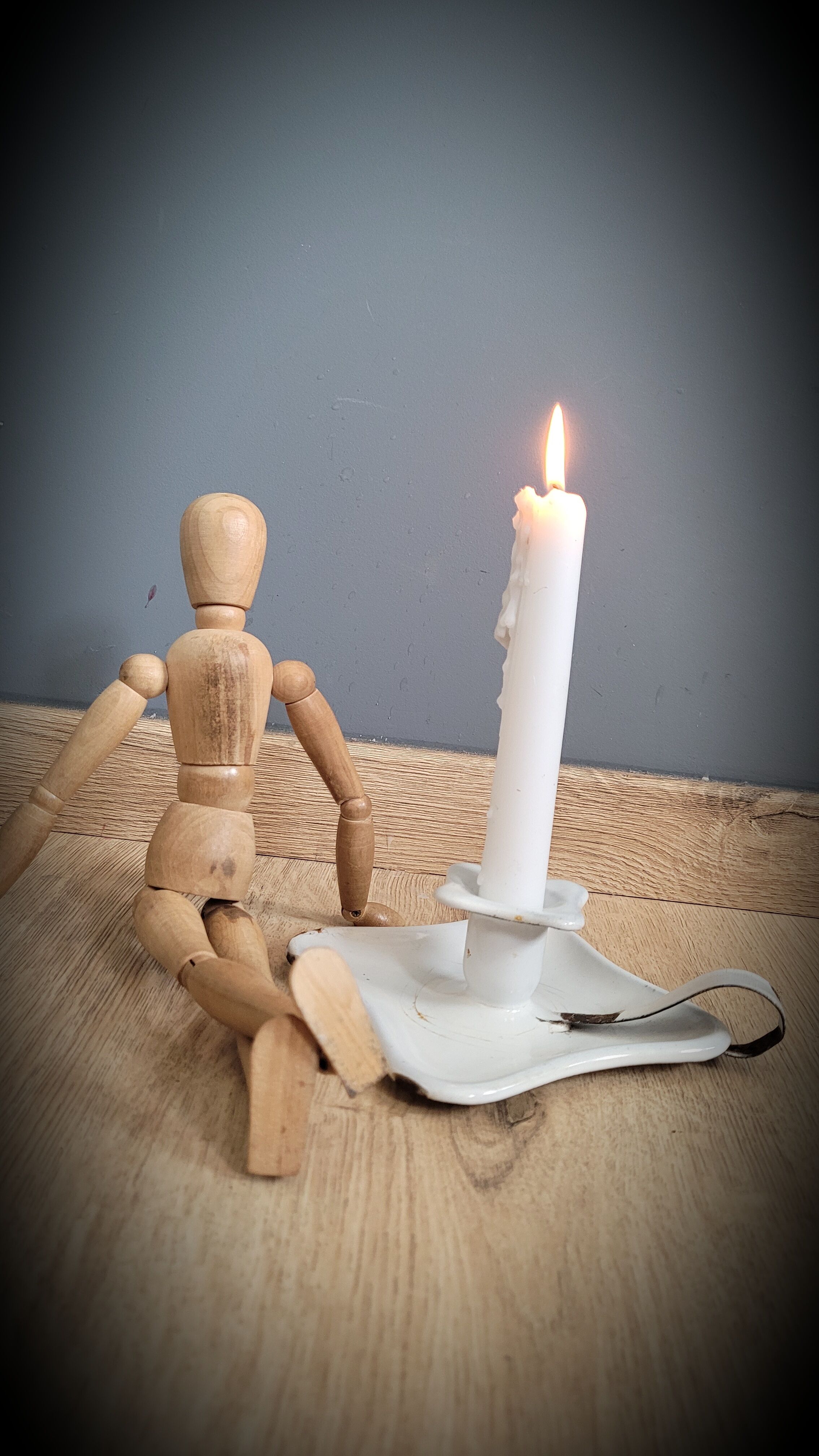 Square white enamel candle holder