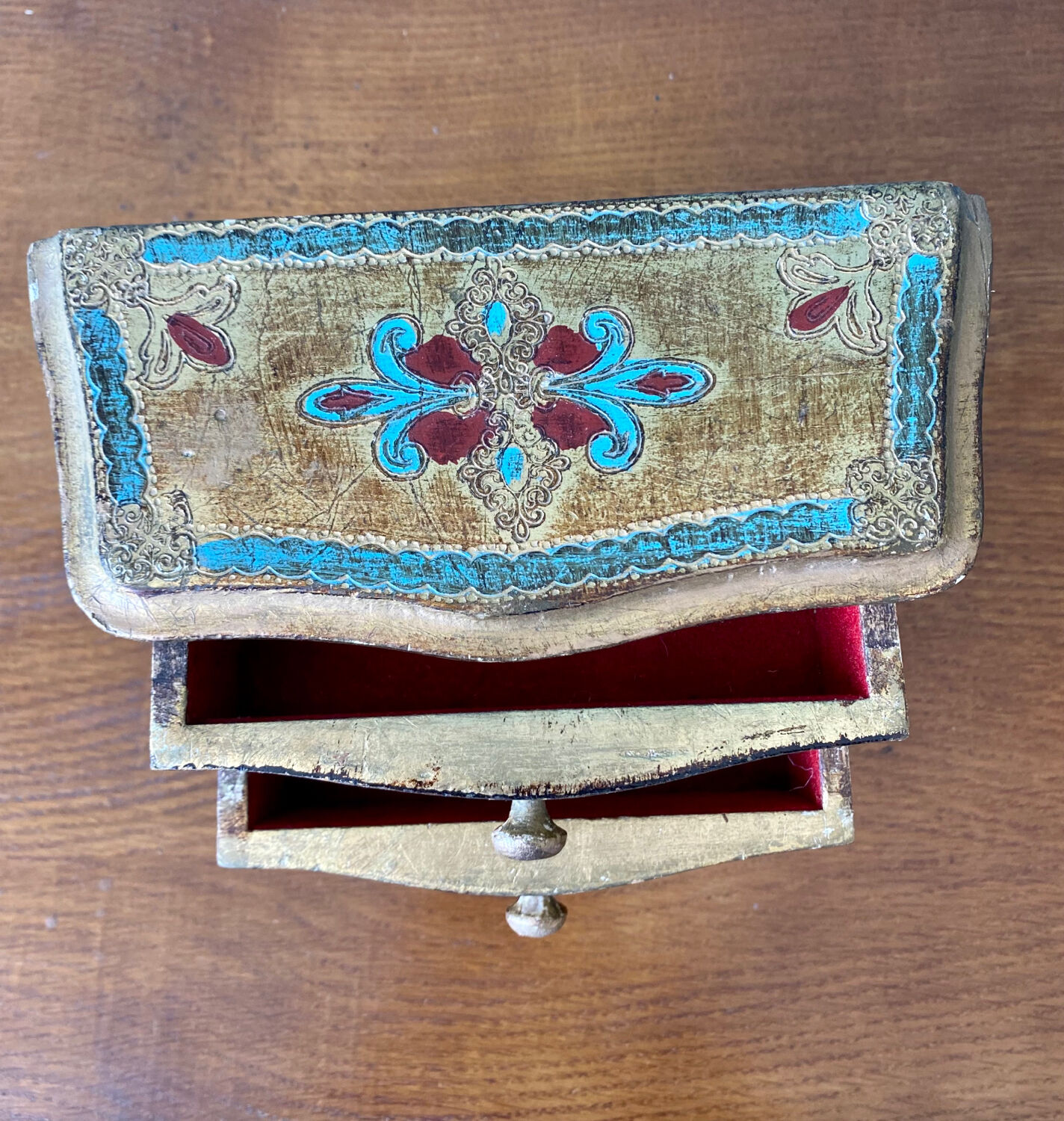 Antique wooden jewelry box Venetian style.