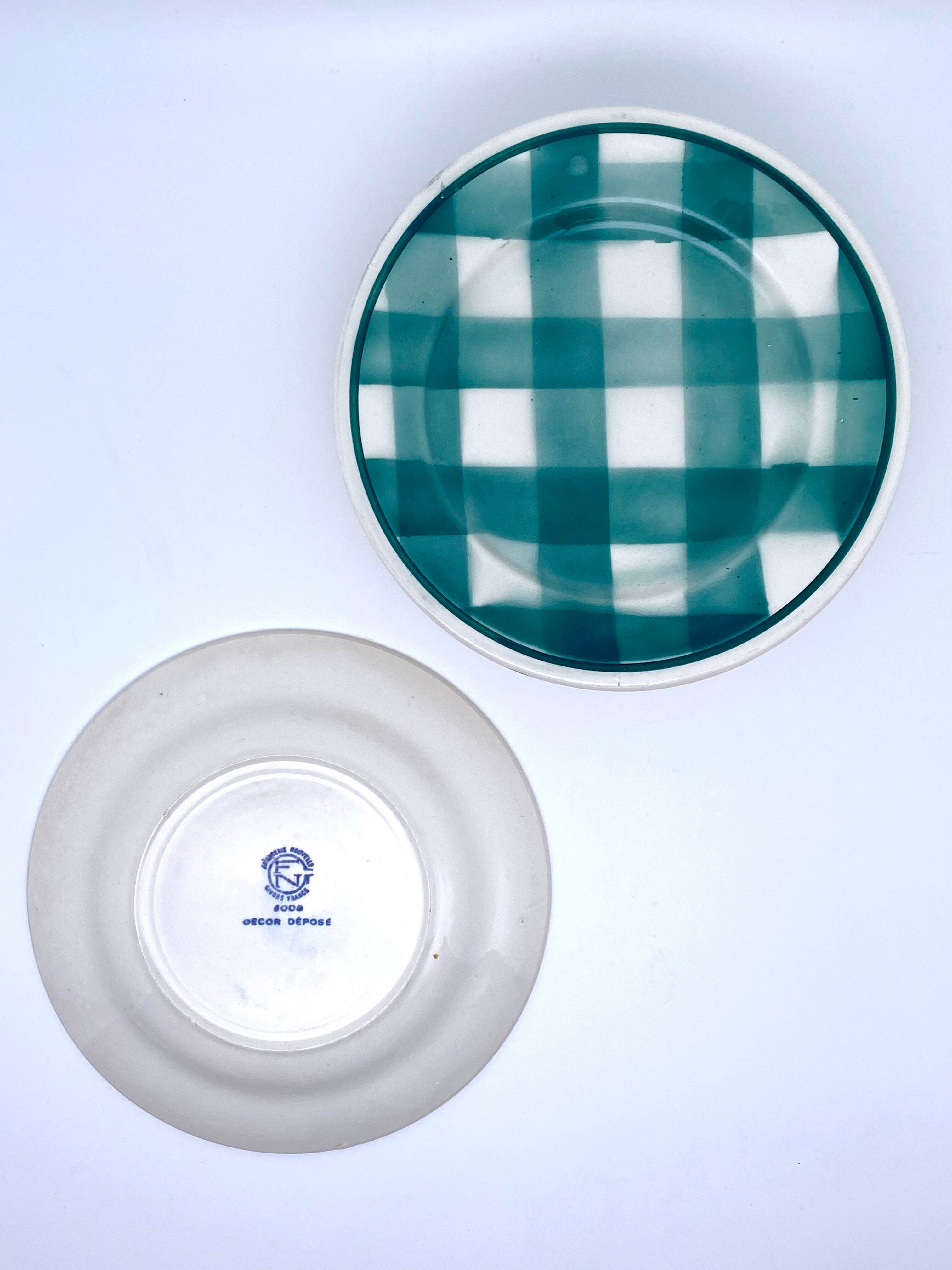 Vintage beige and green checkered service