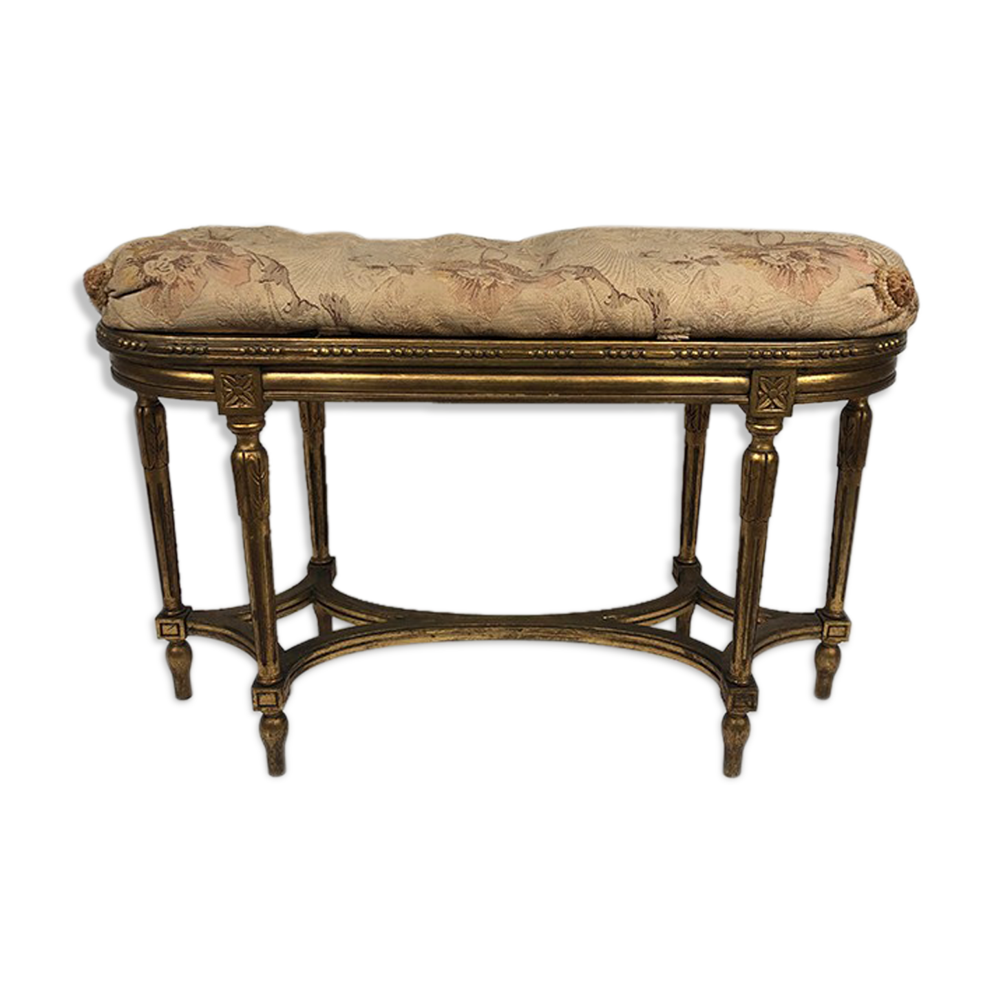 Louis XVI style piano bench, dark gilded cane wood