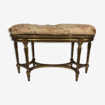 Banquette de piano de style Louis XVI bois doré foncé de canne