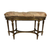 Louis XVI style piano bench, dark gilded cane wood