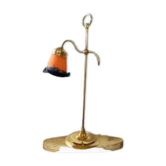 Italian Brass and Glass Table Lamp, Vintage Lighting, Mid Century Modern Decor,