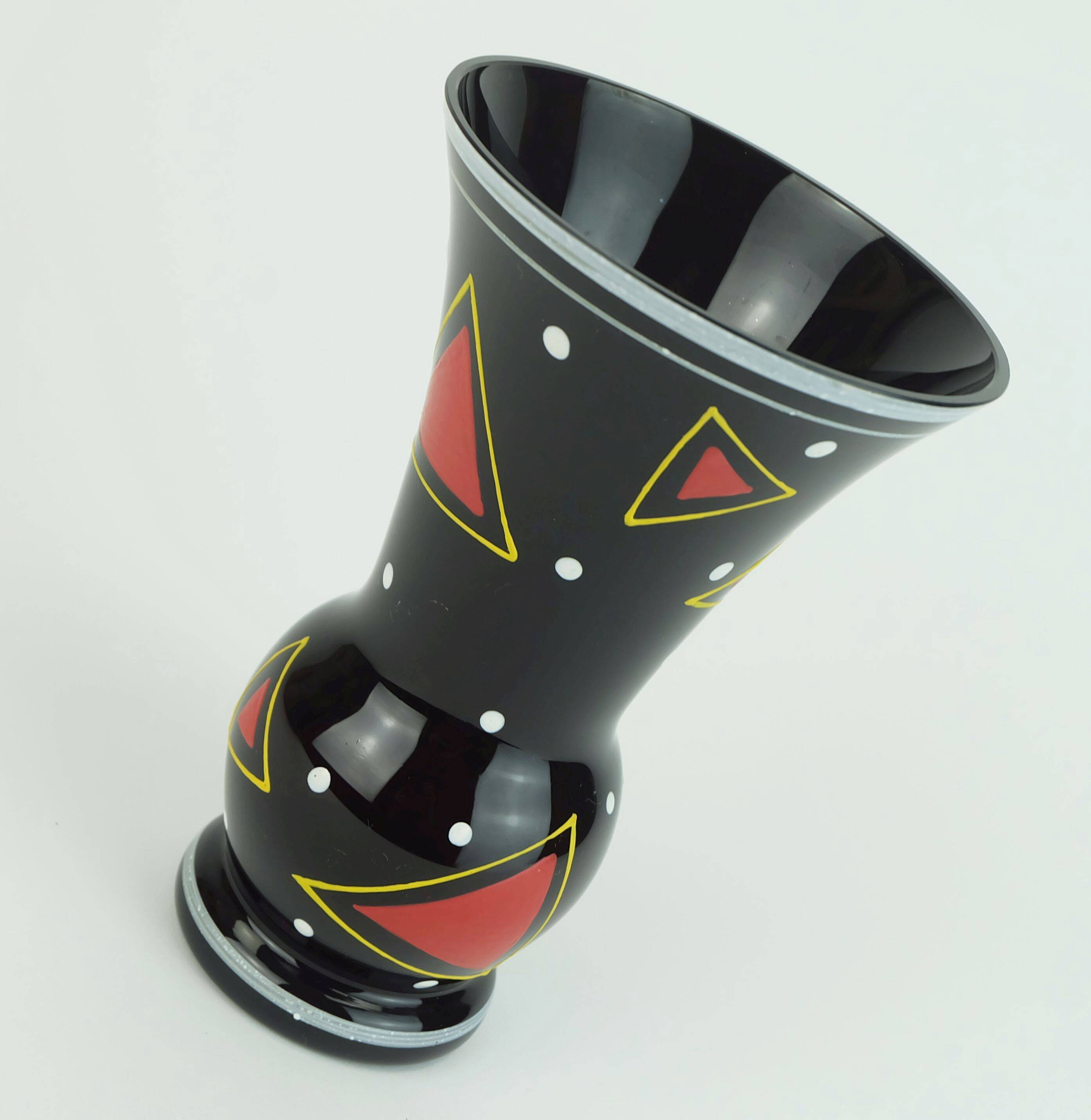 glass VASE hyalith glass black glass abstract decor enamel painting 1950s
