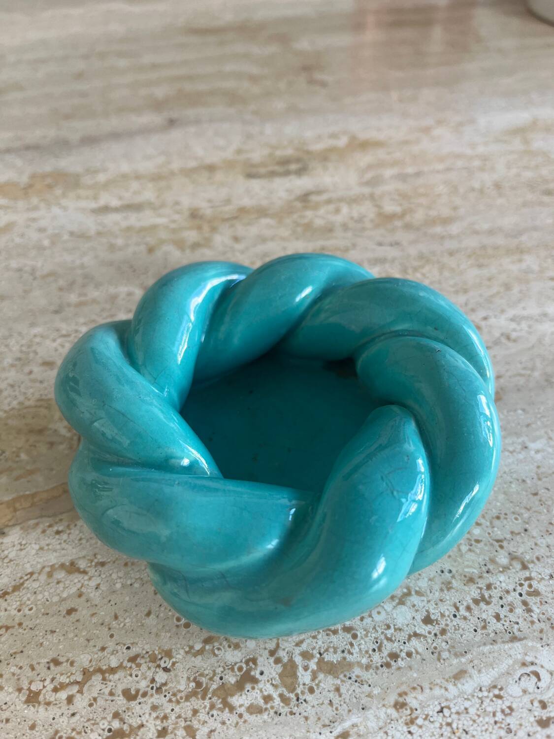 Turquoise blue twisted ceramic candle holder