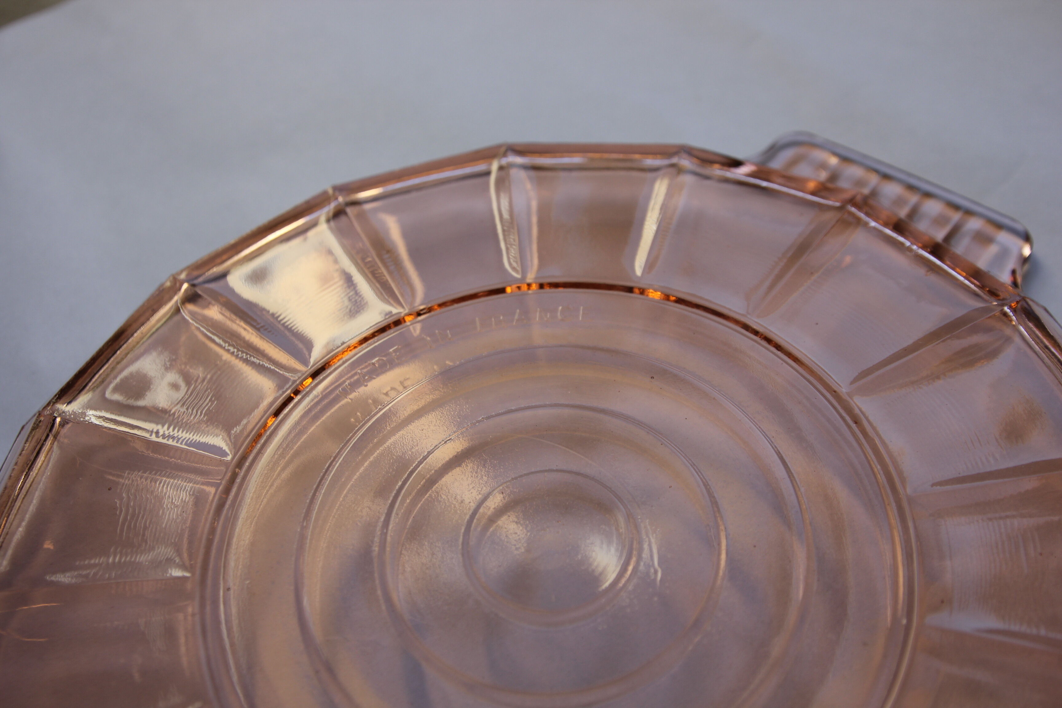 Round pink glass dish