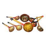 Vintage Khokhloma set – bowl + 7 painted ladles USSR