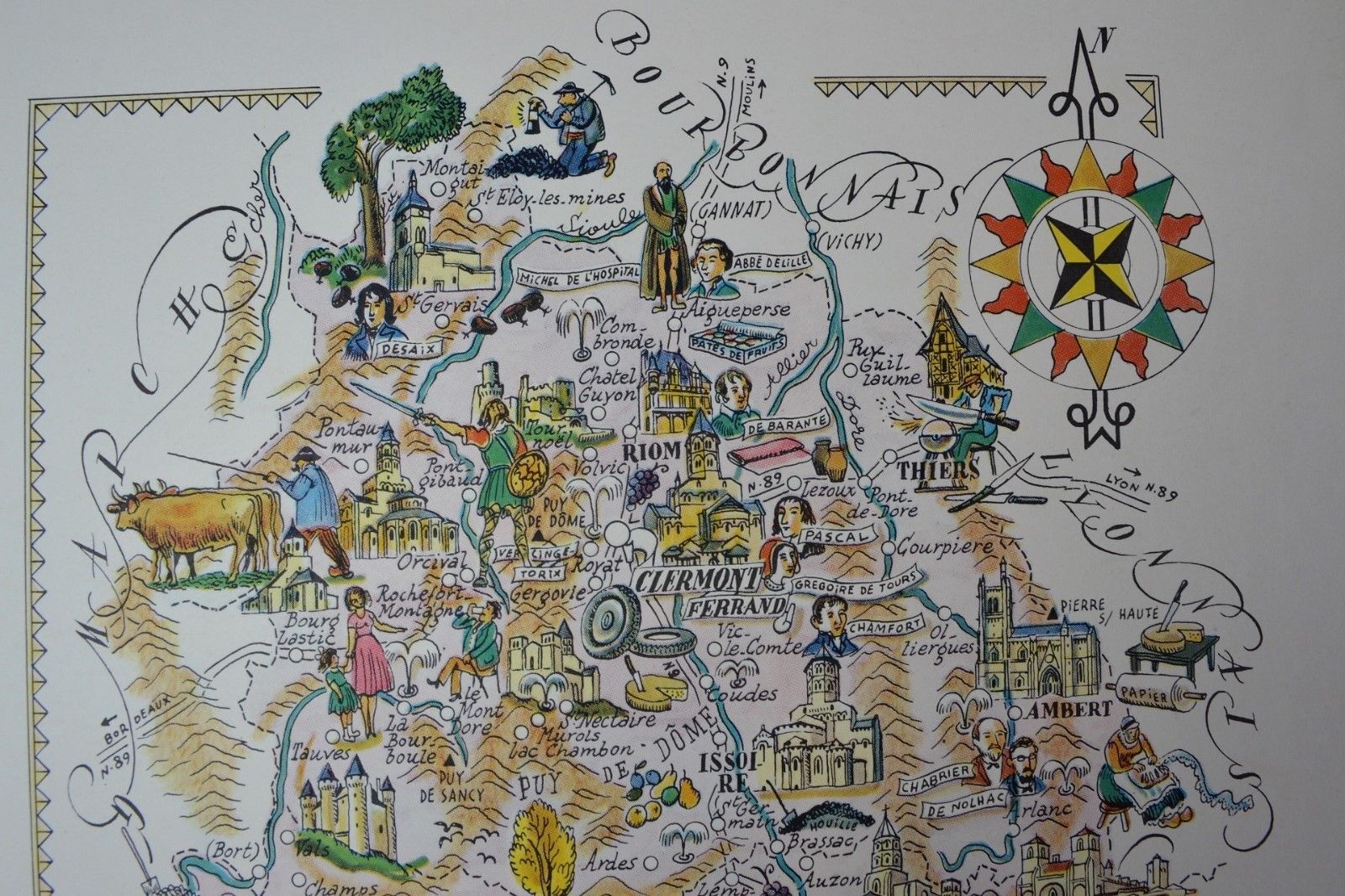 Illustrated map of the Auvergne Region of France Jacques Liozu