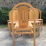 Vintage Baumann chairs in beech, seats in beige brown Skaï, series of 6.